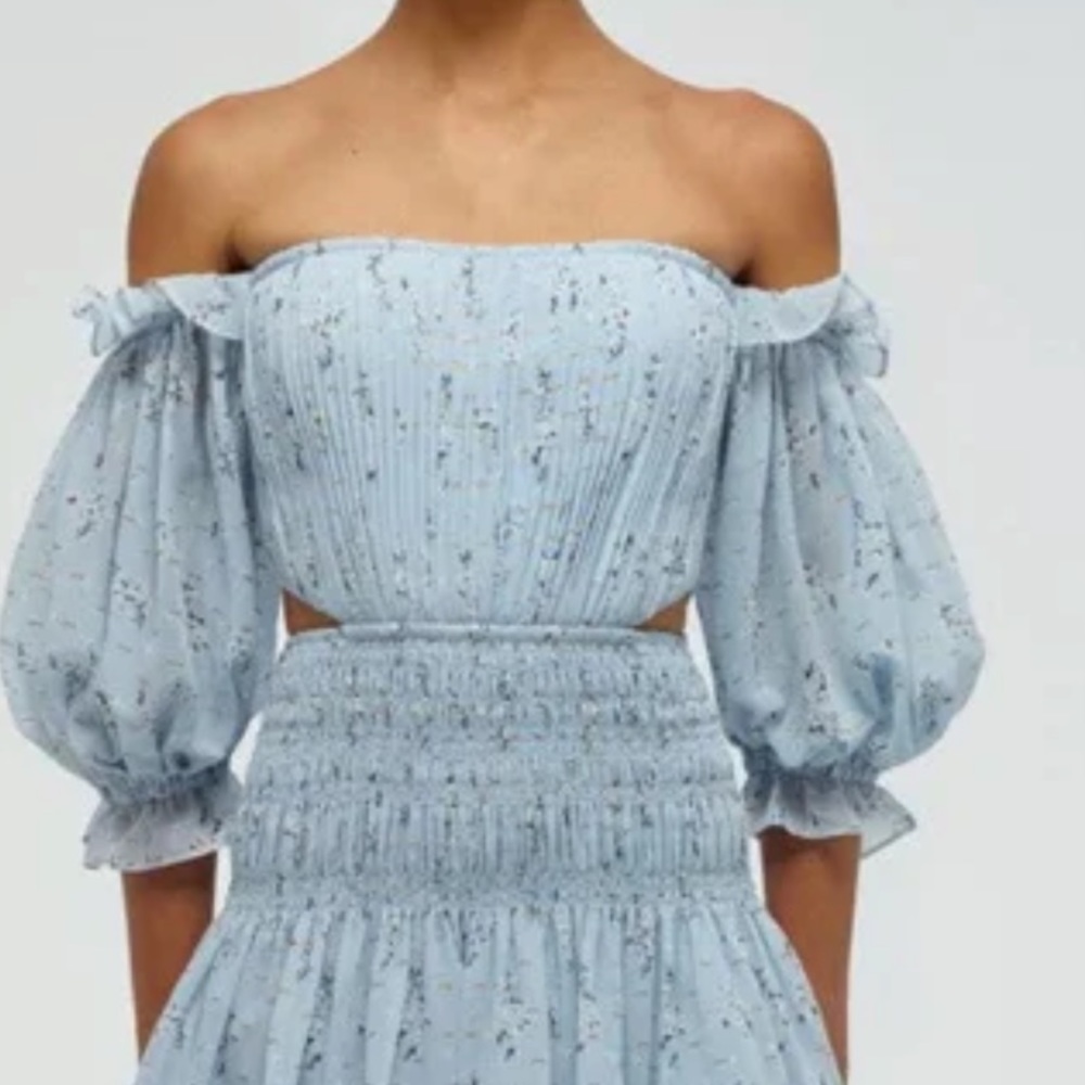 Self-Portrait Light Blue Off-Shoulder Puff Sleeve Dress